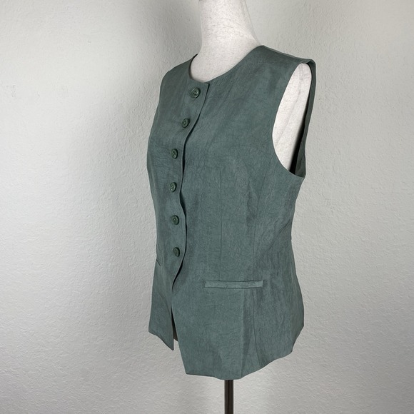 J. Crew NWT Cutaway Vest Top in Satin Size 8 Green Old Money Preppy Textured - Picture 3 of 7